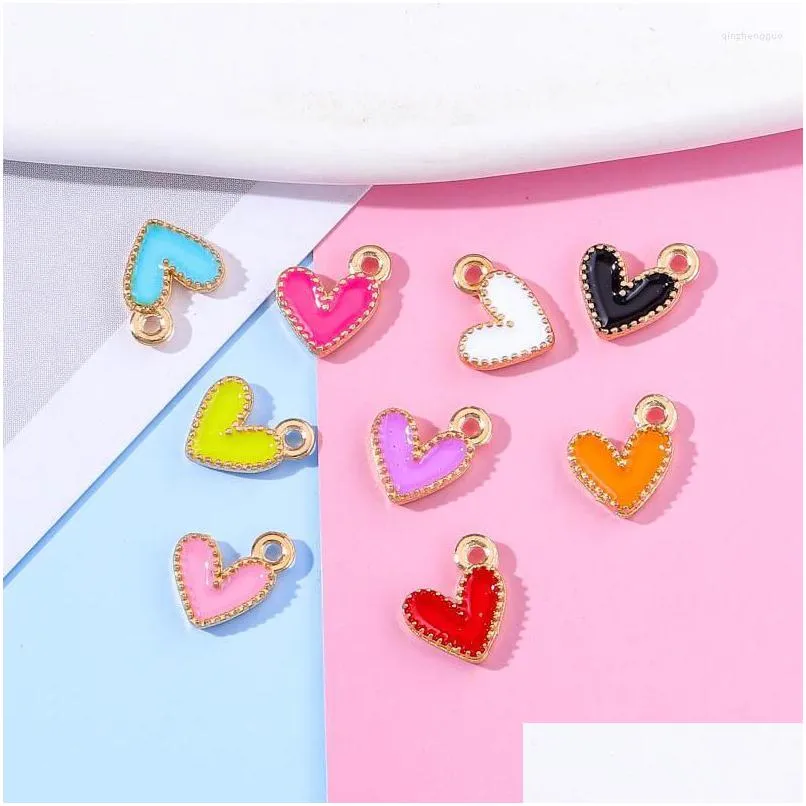 Charms 40Pcs/Set Colorf Cute Love Heart Enamel Pendant Charm For Jewelry Making Diy Necklace Earring Bracelet Accessories Wh Dhxd2