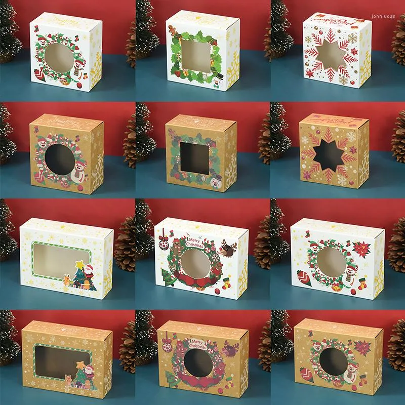 Gift Wrap 3pcs Kraft Paper Gifts Boxes With Clear Window Christmas Candy Cookie Packaging Box Wedding Favors Year Event Party Supplies