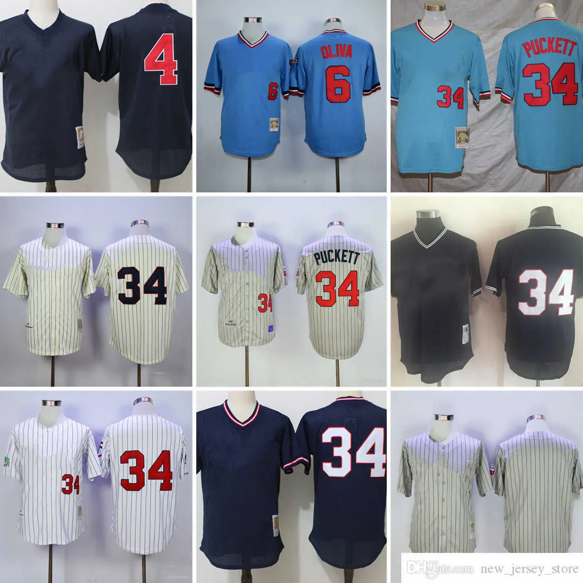 فيلم خمر 34 Kirby Puckett Baseball قمصان مخياطة 6 Tony Oliva 4 Paul Molitor Jersey Sport Gray 1987 Blue White Pullover