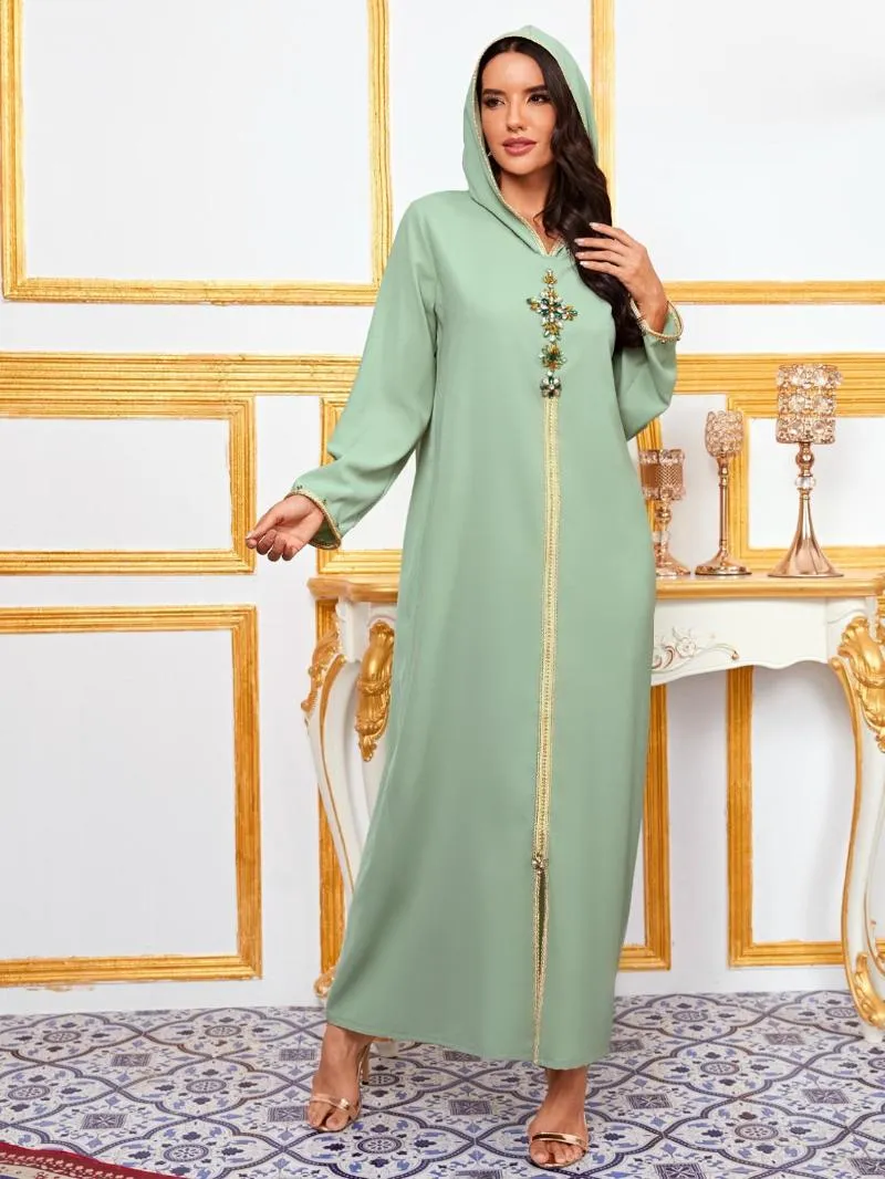 Dubai Abaya Djellaba Moroccan Kaftan With Diamond Braid Trim