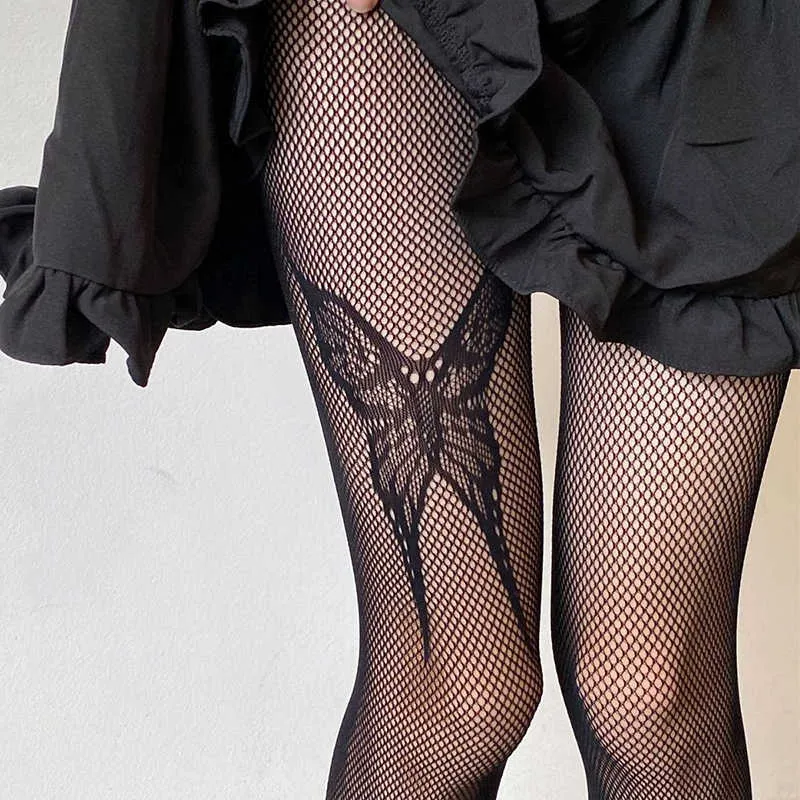 Combinaisons pour femmes, barboteuse, gros papillon, collant Jacquard, résille, Punk, Sexy, tendance, bas Lolita, chaussettes fines, Y2302