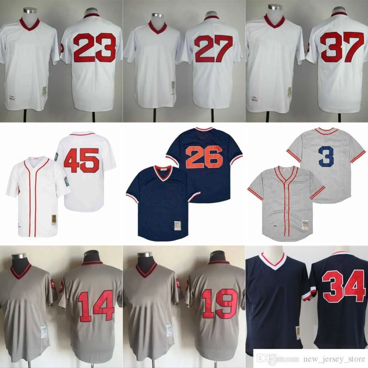 Film Mitchell und Ness Baseball 34 David Ortiz Trikots Vintage genäht 26 Wade Boggs 14 Jim Rice Trikot Atmungsaktiver Sport Marineblauer Pullover Weiß Grau