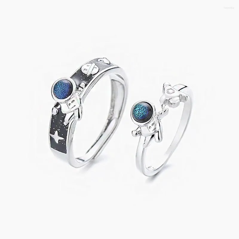 Wedding Rings 1Pcs Silver Color Couple Ring Fashion Creative Astronaut Maiden Student Adjustable Pair Lovers Jewelry Festival Gift