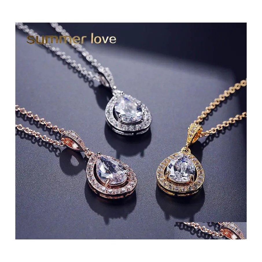 Pendant Necklaces Teardrop 3A Cubic Zirconia Necklace Jewelry For Women Elegant Cz Micro Pave 925 Sier Bride Bridesmaid Wedding Jewe Dh6Kc