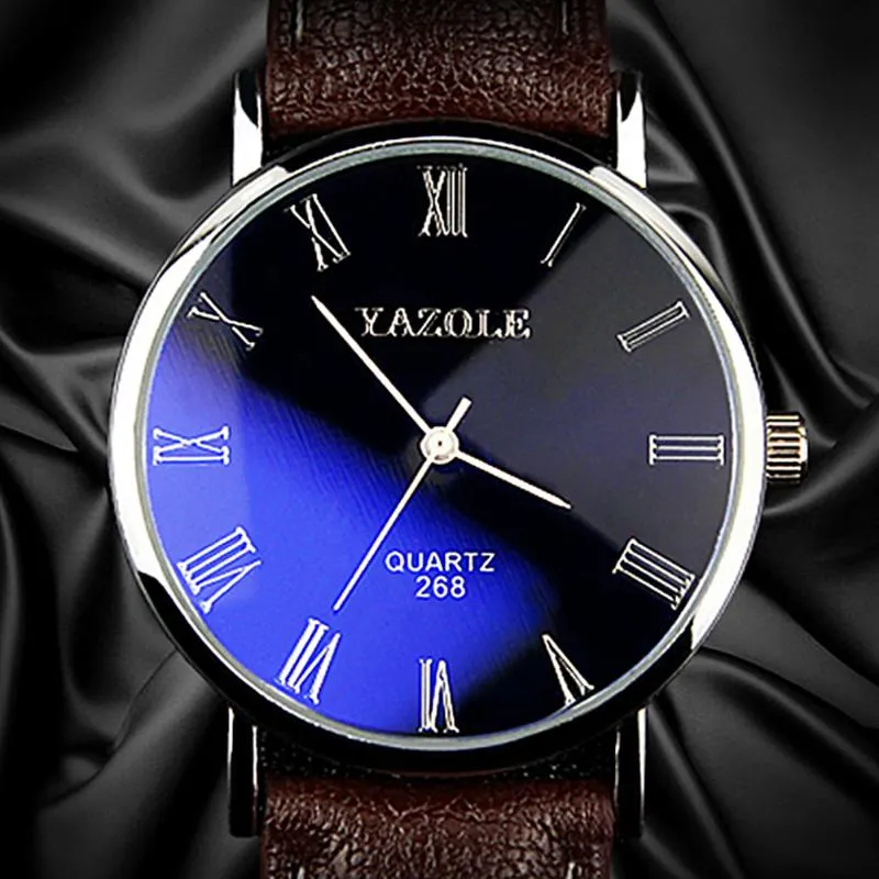 Orologi da polso YAZOLE Orologi da uomo Moda Orologio da polso da uomo in pelle al quarzo Orologio da uomo stile semplice Orologio da uomo d'affari Blue Ray Relogio Masculino