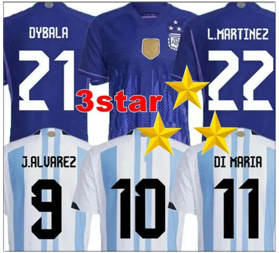 3 yıldız 2022 Arjantin Futbol Forması Hayranlar Oyuncu Versiyonu Dybala Alvarez Maradona Futbol Gömlek 22 23 Erkek Çocuk Setleri Tekdüzen Di Maria De Paul Martinez Romero Kadın