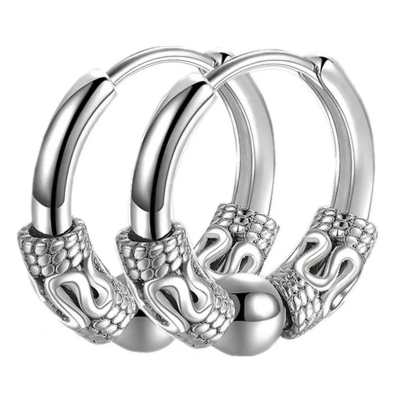 Hoopörhängen Huggie Fashion Male Domineering Personlighet Dragon Mönster National Style Titanium Steel 304 Round Wire