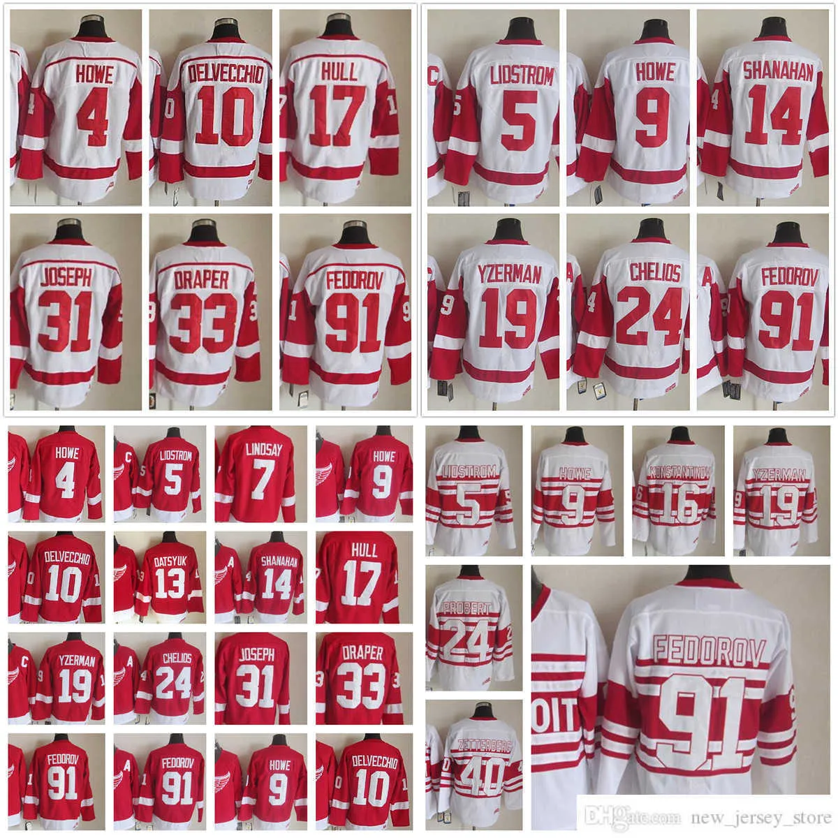 1926-1999 Filme Retro CCM Hockey Jersey Bordado 31 Curtis Joseph 33 Kris Draper 93 Johan Franzen 40 Zetterberg 13 Pavel Datsyuk 17 Brett Hull 16 Konstantinov