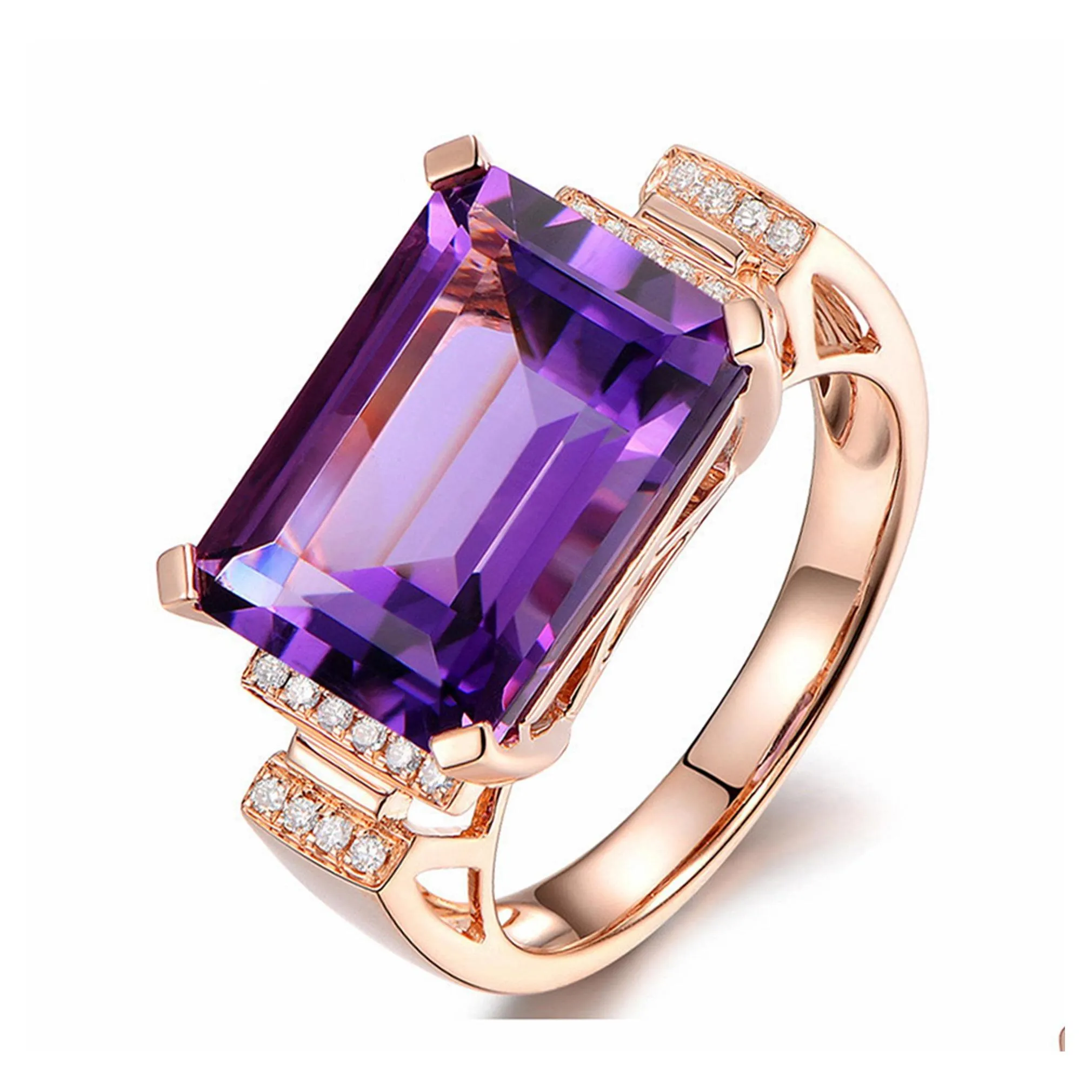 Band Rings Big Amethyst Gemstone Ring Hollowedout Sier Exaggerated Hand Jewelry For Women Crystals Drop Delivery Dhhct