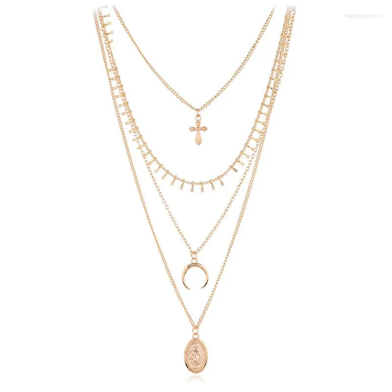 Kettingen 2023 Boheemse meerlagige ketting sieraden Ronde Cross Geometri voor vrouwen accessoires Goudkleurige kettingen