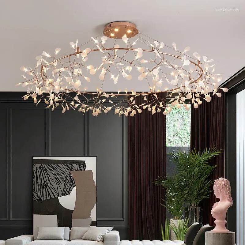 Chandeliers Modern Romantic Firefly LED Chandelier Stylish Tree Branch Metal Round Dining Room Living Restaurant