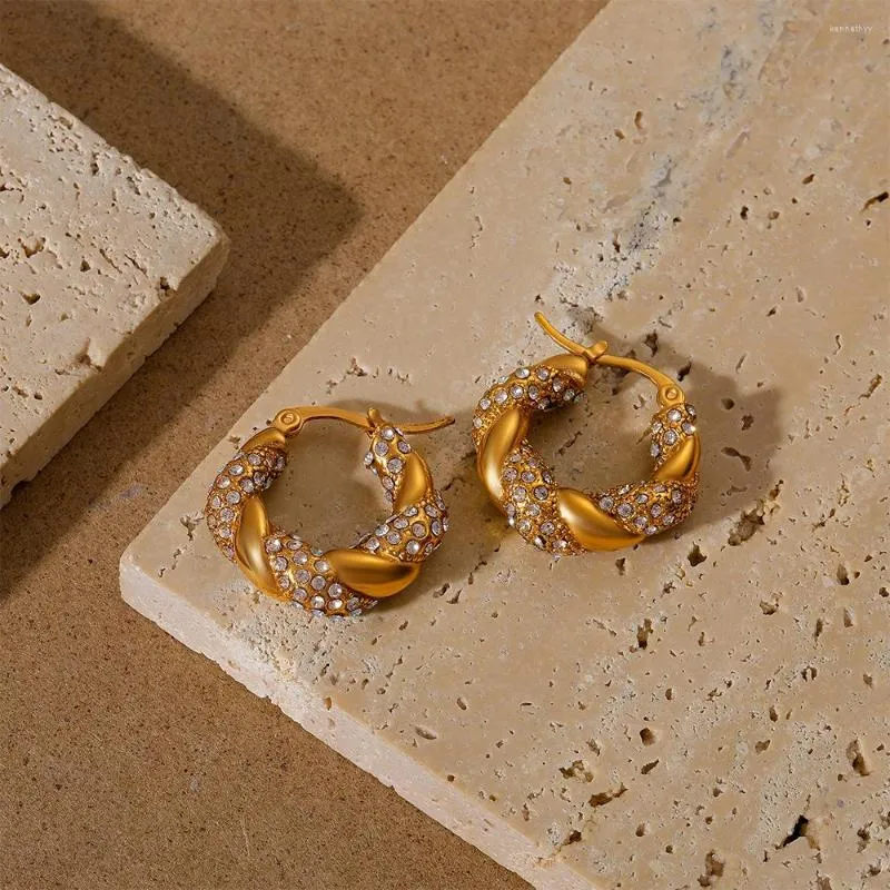 Boucles d'oreilles créoles Boako à la mode en acier inoxydable 316 motif de torsion pour les femmes géométrique 18K plaque d'or points cristal bijoux Pendientes