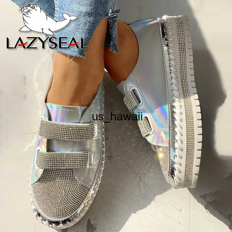 Kledingschoenen LazySeal Bling Women Rhinestone Casual Daily Magic Tape Sneakers Dikke Botton Lazy Ladies Shoes Rhinestones Vrouw Flat 2021 Nieuwe T230208