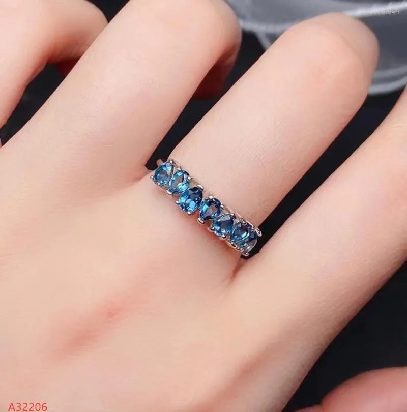 Klusterringar fina smycken 925 Sterling Silver Natural Sapphire Blue Topaz Women's Ring Gift Party Marry Girl Birthday Valentine's