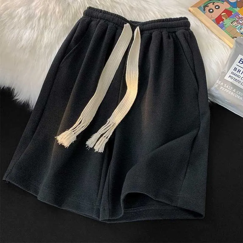 Women's Shorts Cotton for Women Waffle Straight Five Points Sports Pants Summer White Casual Wide Leg Ropa De Y2302