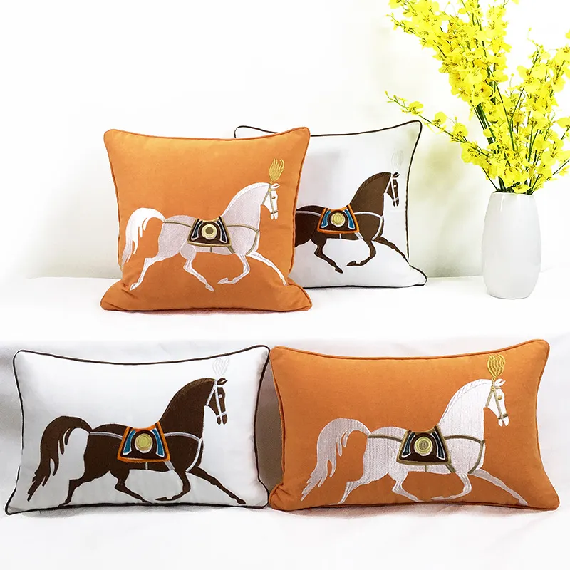 Cushion Decorative Pillow Croker Horse Design Embroidered Sofa Cushion Cover Pillowslip Pillowcase Without Core Home Bedroom Car Seat Backre without inner