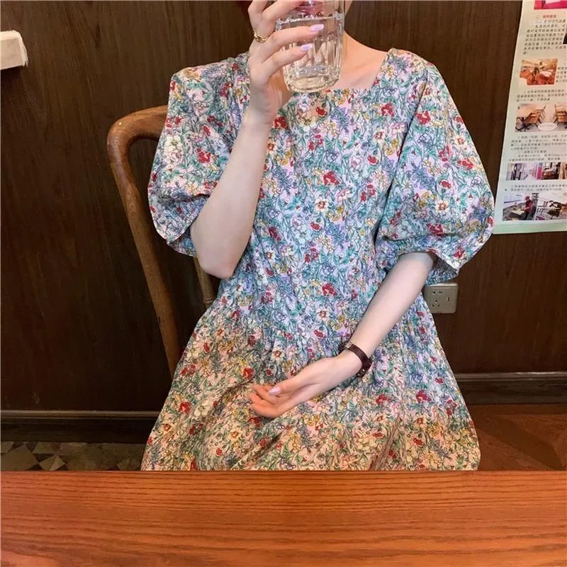 Party Dresses Floral Printed Dress Women French Style Vintage Half Puff Sleeve 2023 Spring Summer Girl Tender Elegant Vestidos