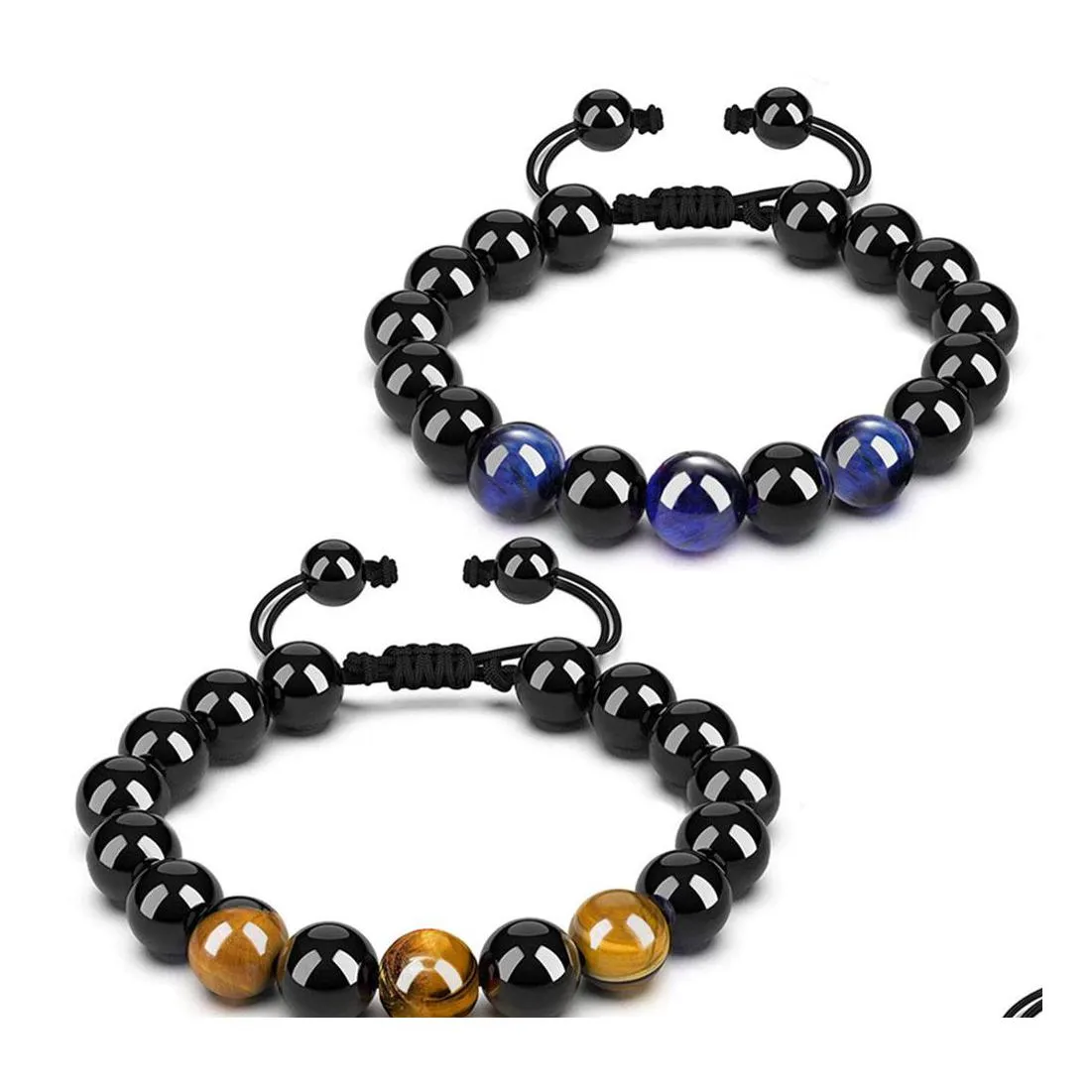 Kralen strengen kralen armband verstelbare gevlochten touw zwarte lava stenen tijger oog natuurlijke yoga armbanden voor mannen vrouwen vriend cadeau c dhvap