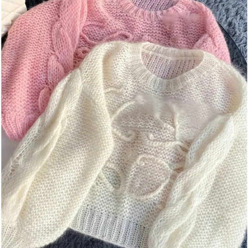 Винтажные женские свитера корейский модный фонарь мягкий мохер o Sect Sweater Женщины Осень весенний пуловер Длинная вязаная одежда 2023