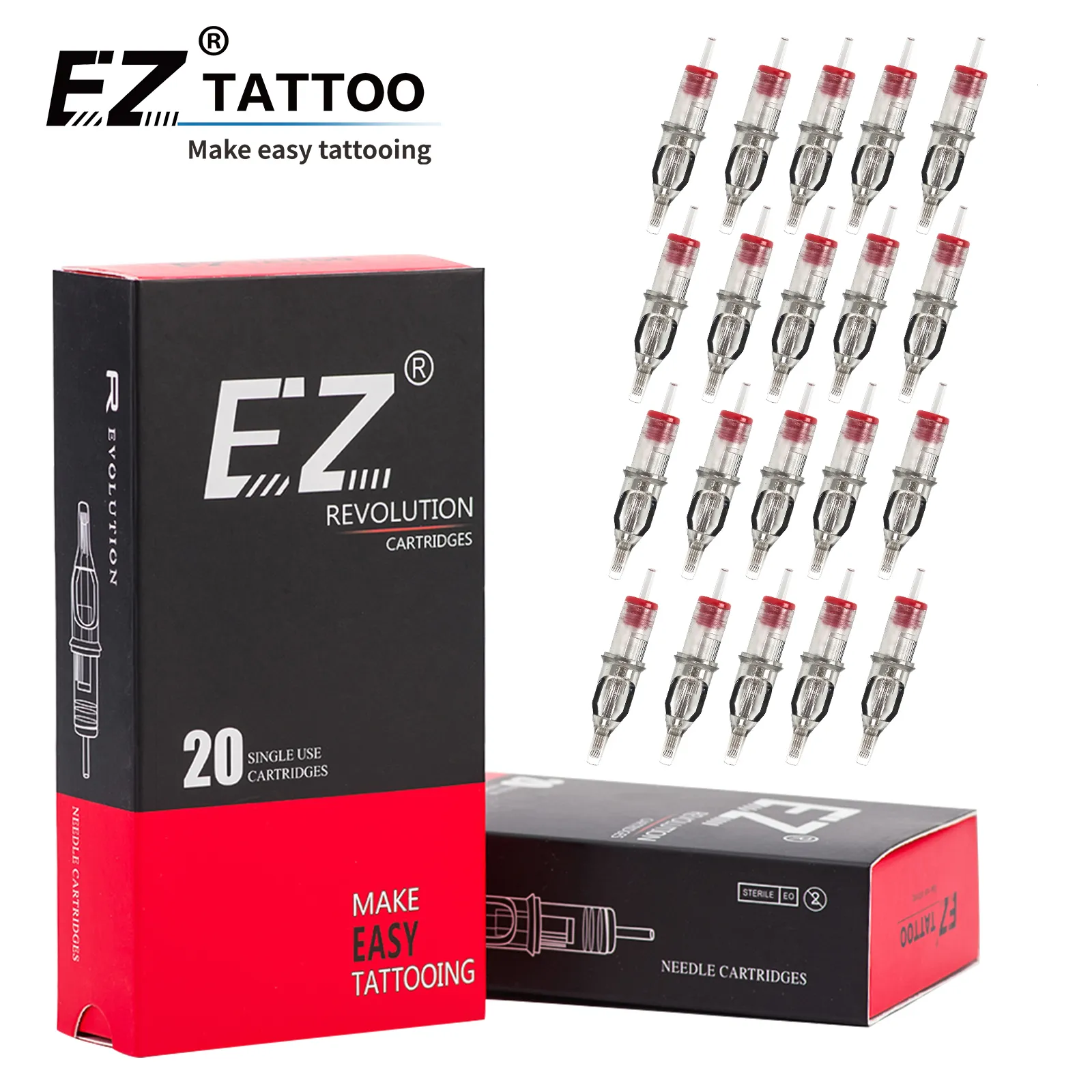 Tattoo naalden EZ Revolution Tattoo Naaldcartridge # 12 0,35 mm # 10 0,30 Lange Taper gebogen magnum RM voor roterende machinevoorziening 20 stks 230208