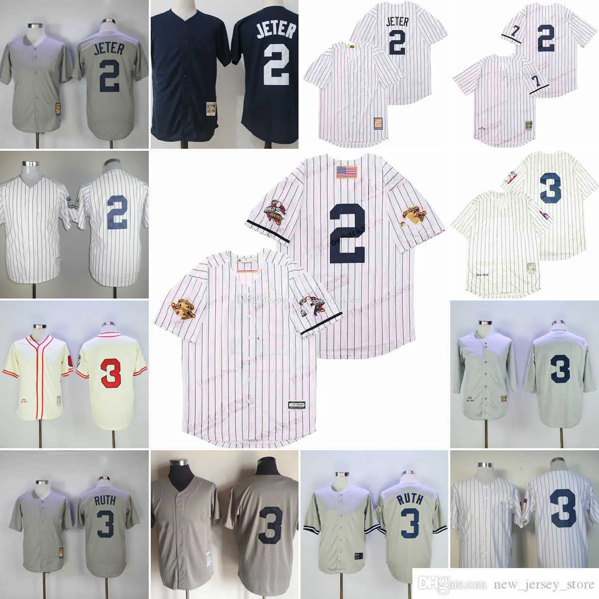 영화 빈티지 2 Derek Jeter 야구 유니폼 스티치 3 Babe Ruth White 1929 그레이 크림 쿨베이스 1935 통기성 스포츠 풀오버