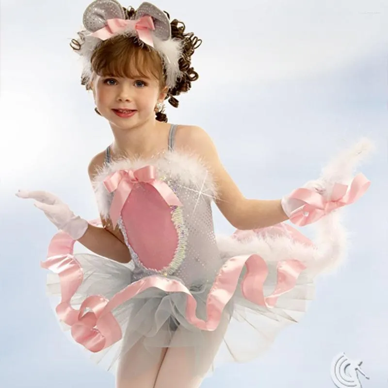 Stage Wear Beauty Ballet Abiti da ballo per ragazza Colore rosa senza maniche Tutu Bubble Fashion Bambini Cartoon Compete Abiti B169