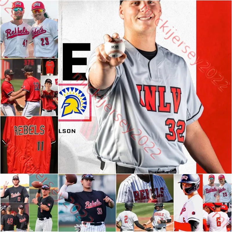 Baseball Individuell genähtes UNLV-Baseballtrikot Eric Bigani Josh Sharman Josh Ibarra Noah Beal Noah Mattera Troy Balko Joey Acosta UNLV Runnin' Rebels Jerseys