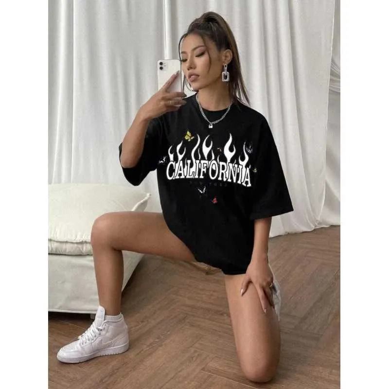 Nuovo 2024 Delle Donne Del Cotone di Estate New Gothic Stampato Auto T-Shirt Allentata Manica Corta Stile Lotto di Moda Camicette Taglie Forti T Shirt camicetta