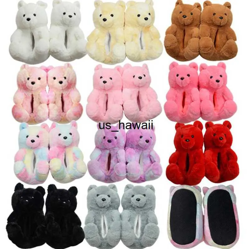 Dress Shoes Women plus Home Indoor Soft anti-slip Faux Fur Cute Slippers Winter Warm Shoes Cartoon Teddy Bear Slippers T230208