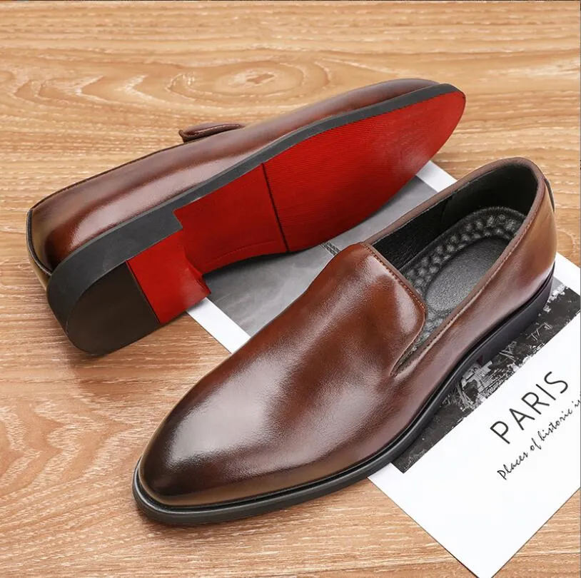 Red Sole Loafers Men Shoes Pu Color Fashion Business Party Daily Versatile Simple Lightweight Classic Dress Shoes