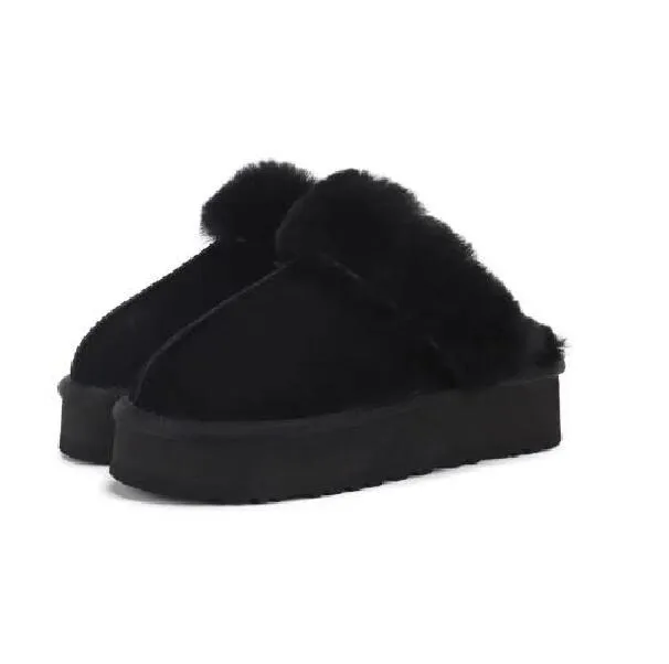 Klasyczne buty zimowe projektant Slipper ciepłe sandały wewnętrzne Slajdy puszyste grube dno prawdziwe skórzane futrzane buty