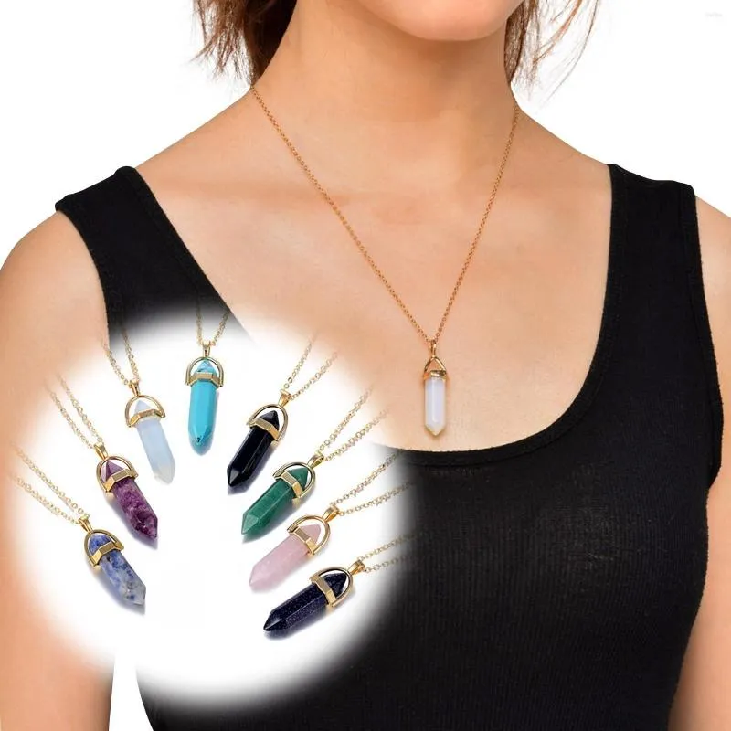 Chaînes Pendentif en pierre naturelle Guérison Crystal Point Colliers Quartz Pendule Colonne Reiki Chakra Pierres précieuses pour la fabrication de bijoux