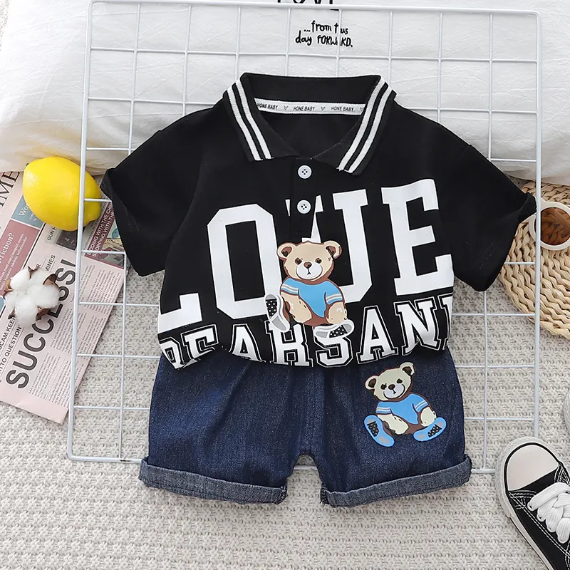 Neue Sommer Baby Kleidung Anzug Kinder Jungen Mädchen Cartoon Bär T Shirt Shorts 2 Teile/satz Kleinkind Freizeitkleidung Kinder Trainingsanzüge