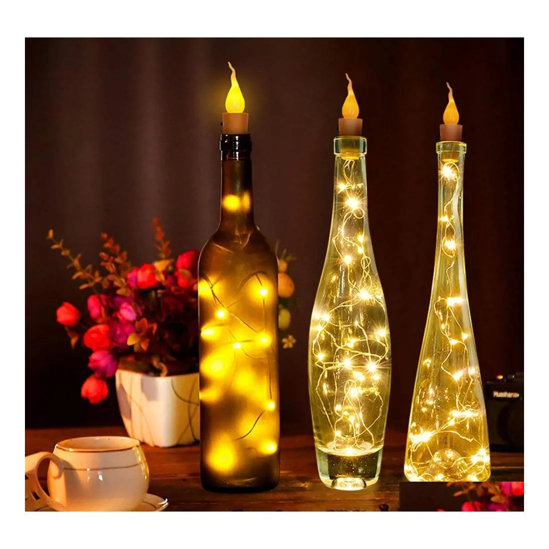 Led Strings 2M 20Led Copper Wire Lamp Wine Bottle Cork Warm White Battery Powered String Light For Diy Party Decoration Christmas Dr Dhch7