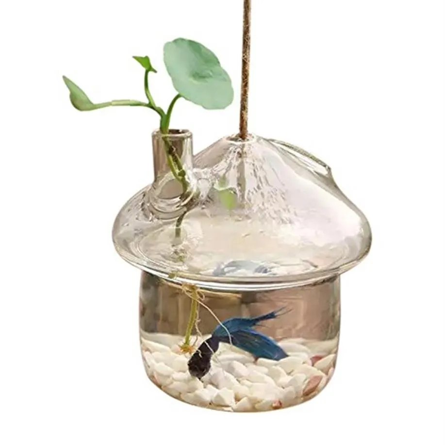 Wiszący szklany szklany wazon w kształcie grzyba Rumble Tank Terrarium Pojemnik domowy dekoracje ogrodowe 210409227n