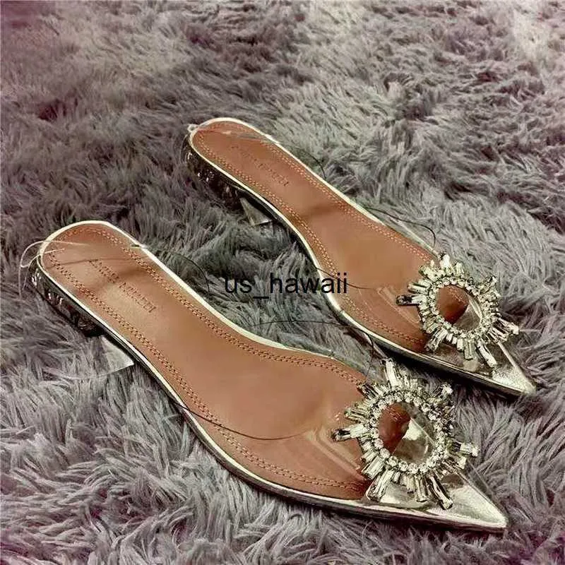 Klänningskor Houzhou Rhinestone Women Transparent skor Flats Ladies Sexig designer Låg häl Sandaler Party Wedding Pumps Socofy 2022 Elegant T230208