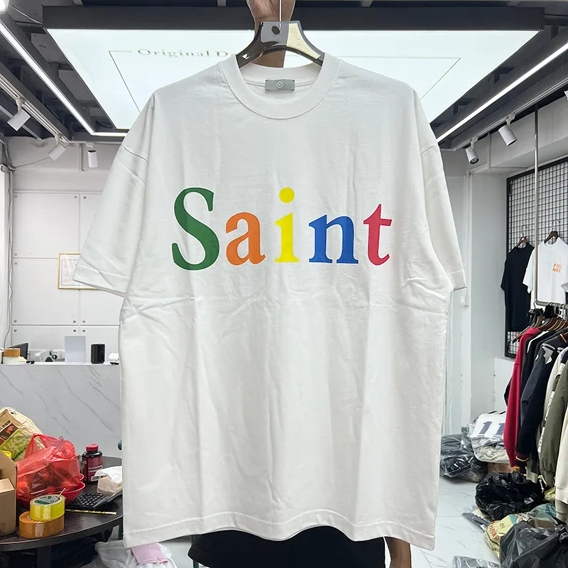 TEES SPRING SUMMER TICK FABRIC Tシャツ男性女性品質の白い半袖トップ