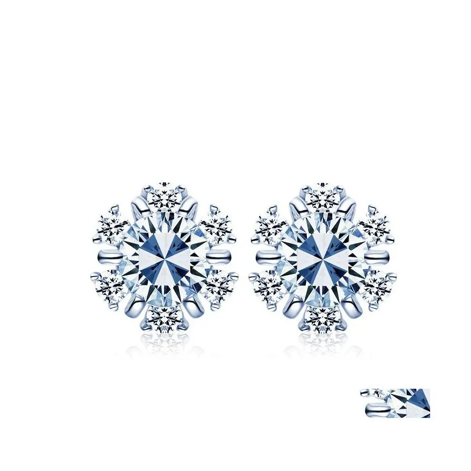 Charm Zircon Christmas Snowflake Stud Earrings For Women Shiny Rhinestone Crystal Flower Earring Drop Delivery Jewelry Dhrau