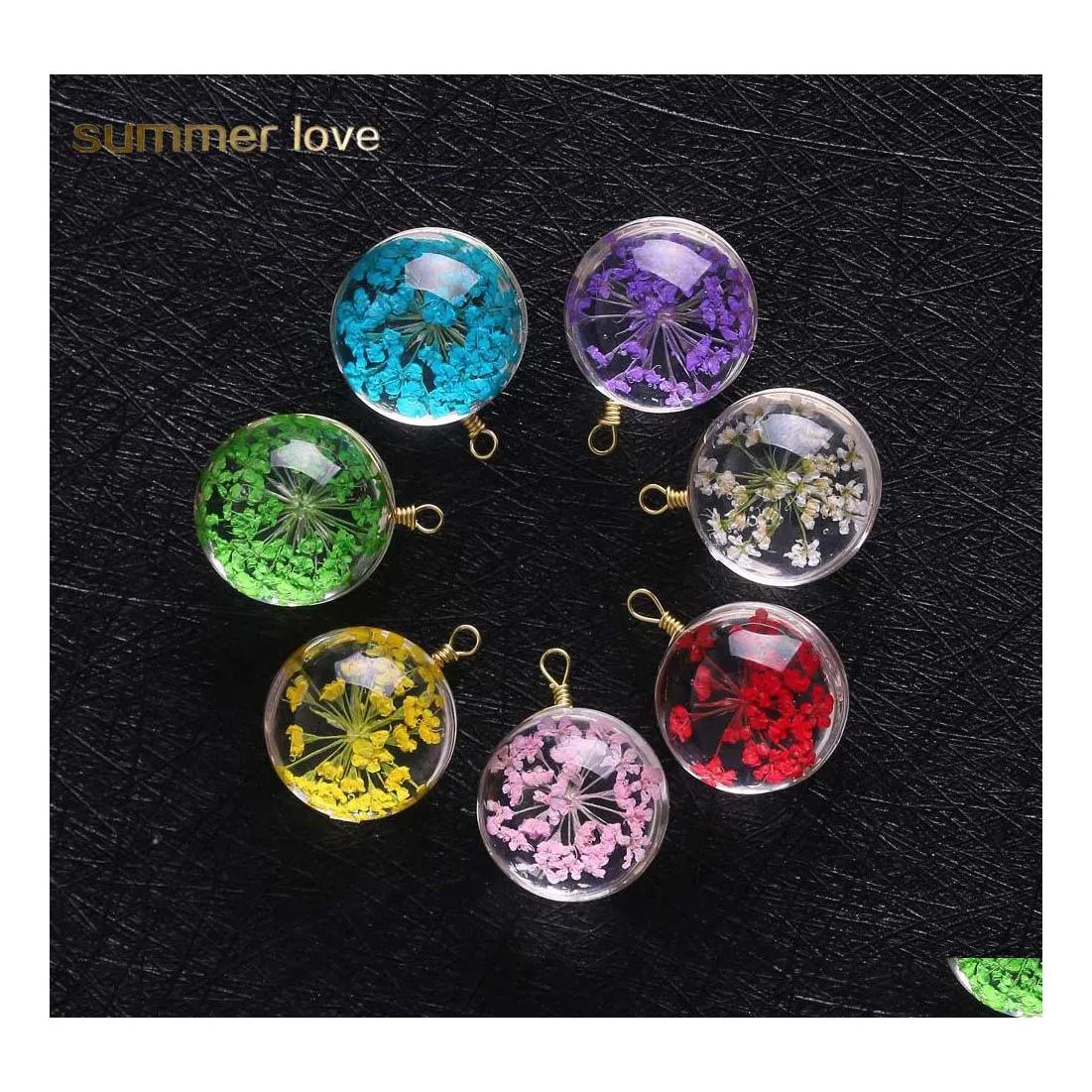 Charms Creative Design Glass Dired Flower Ball Shape Pendant For Necklace Earring Colorf Transparent Charm Diy Jewelry Drop Delivery Dh8Da