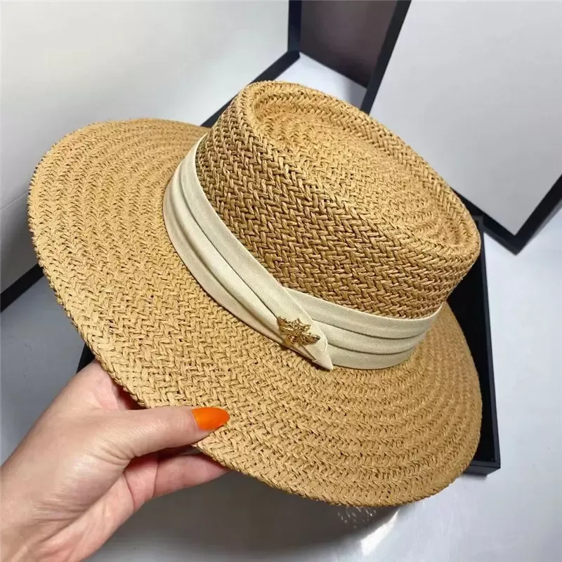 Cappelli a tesa larga da donna estivi con cappello di paglia con protezione solare in stile ape Inghilterra Cappellini UV vintage da esterno