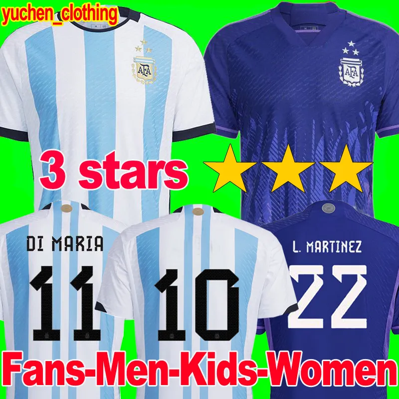 3 STARS Argentina soccer Jersey Fans player version 2022 DYBALA MARTINEZ Maradona de paul football shirt 22 23 Men women Kids sets uniform with socks di maria