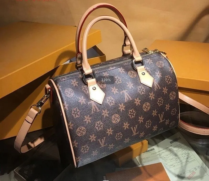 Designer v￤skor nano speedy tote svart brun v￤ska handv￤ska handv￤ska original l￥da ￤kta leathe woman messenger crossbody kedja koppling handv￤ska duffle duffle