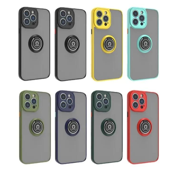 Matte Armor Finger Ring Bracket Phone Cases Hard PC Clear Shockproof Cover For iPhone 15 14 13 12 11 Pro Max XR XS Plus ultra Samsung S23 S22 A13 A23 A33 A53 A73