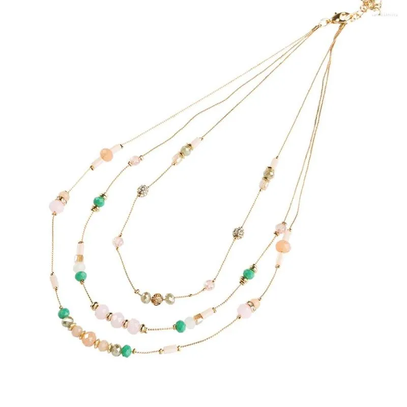 Chains 3 Layer Necklace Multilayer Necklaces For Women Fashion Ladies Colorful Glass Crystal Copper Trendy Jewelry