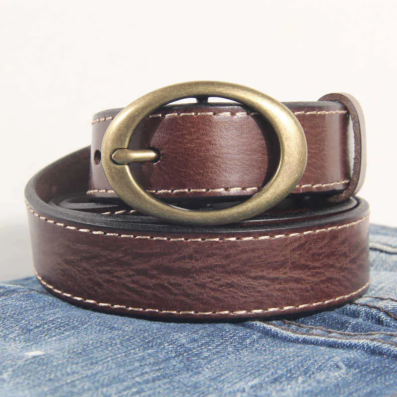 Bälten 2020 New Women's Product Luxury Design Pin Buckle Leather Cowhide Belt Jeans Belt Women Denim Belt % äkta läderbyxor G230207