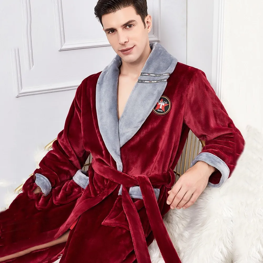 Men's Robes Plus Size 3XL Flannel Men Robe Sleepwear Winter Warm Kimono Bathrobe Gown Thick Coral Fleece Couple Nightwear Male Home Clothes 230207