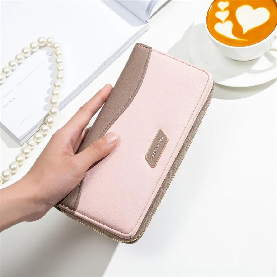 Nueva cartera larga de pu para mujer versión coreana hit color zipper clutch wallet multi card storage card bag272n