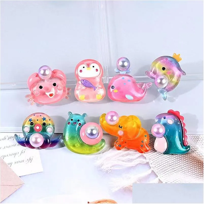 Altri 20 Pz Cartoon Kawaii Decor Componenti in resina Bella Delfino Polpo Pinguino Granchio Balena Corda per capelli Scatola di cancelleria Fatto a mano Fai da te Dro Dhes2