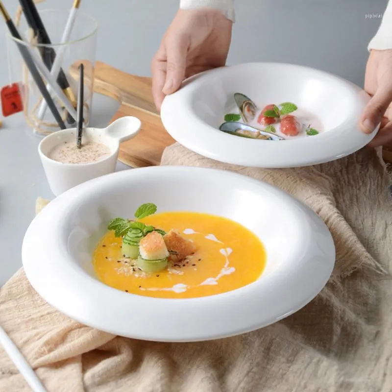 Bowls Round White Ceramic Fruit Salad Bowl Soup Creative Home Restaurant Tableware Snack Dessert Dishes Plate Basins