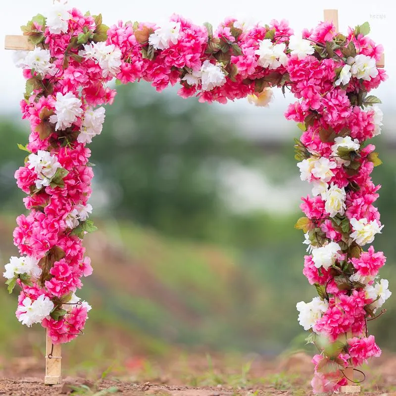 装飾的な花230cmシルク人工桜の花ros屋レディングバンケットアーチウォールハンギングガーランド装飾室庭の庭の偽の花